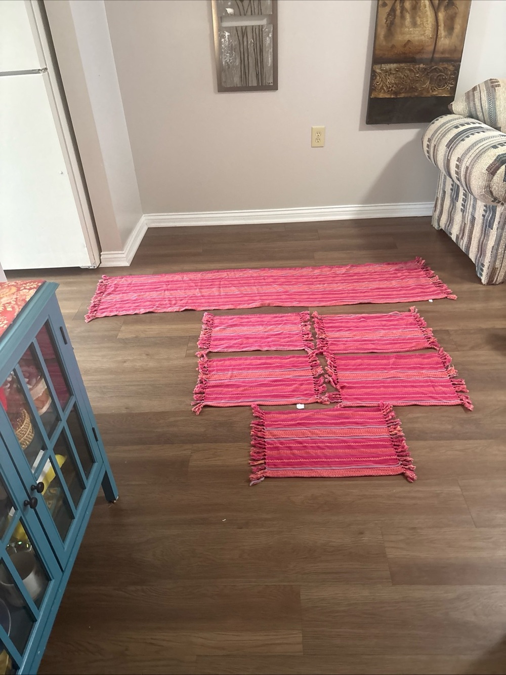 Handwoven Pink Dining Table Runner and Placemat Set